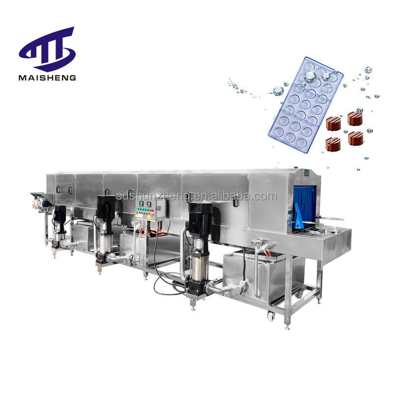 Commercial Automatic Food Tray Cleaning Machine Customized Tunnel Washer Chocolate Mold Washing Machine With Air Blower